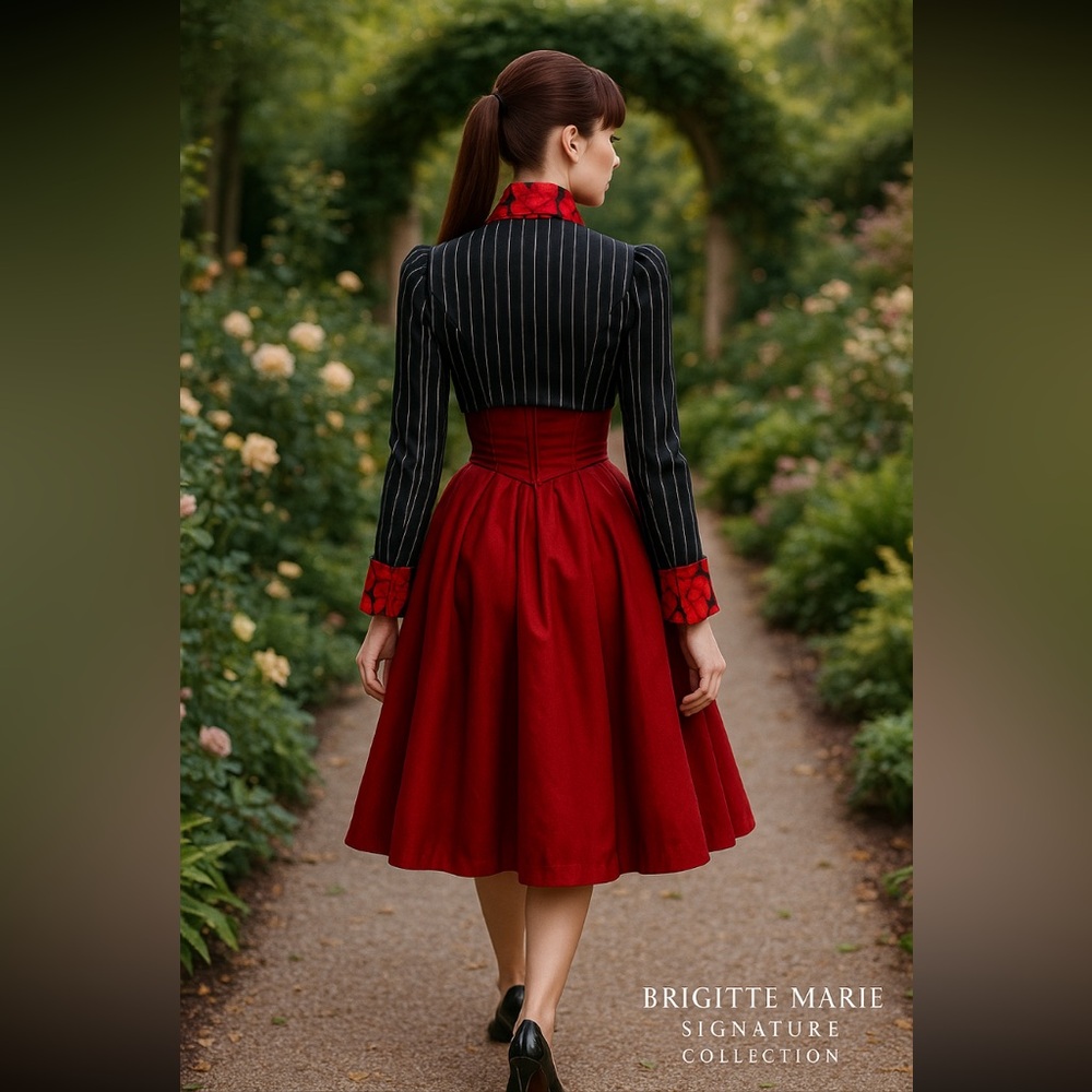 Black and Red Pinstripe Women's Blazer - Picture 2 of 14